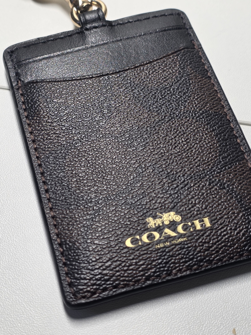 COACH Brown Pebbled Leather Card Holder Key Fob with Gold Logo